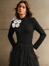 Elegant Petal Flower Jacquard Knit Turtleneck Sweater